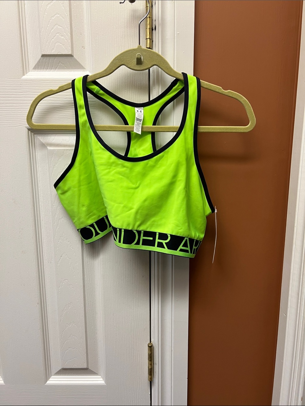 Under Armour Neon Yellow-Green Racerback Sports Bra with Black Trim